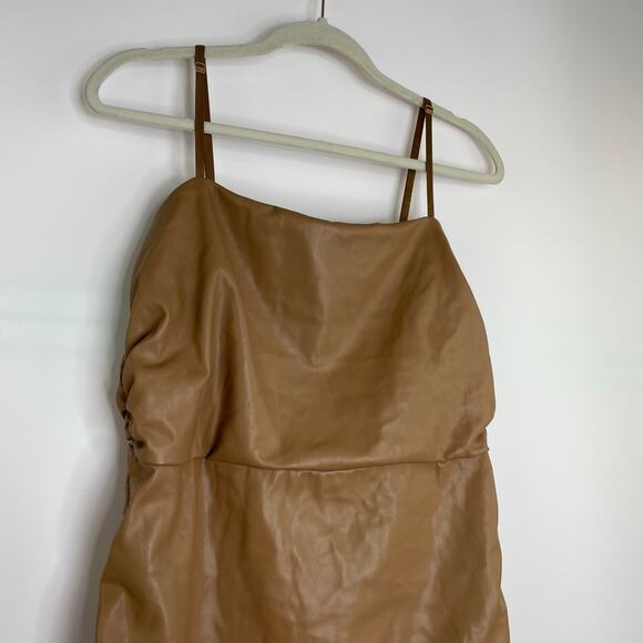 Lulu's Caramel Bodycon Faux Leather Mini Dress Size XL - Picture 2 of 16